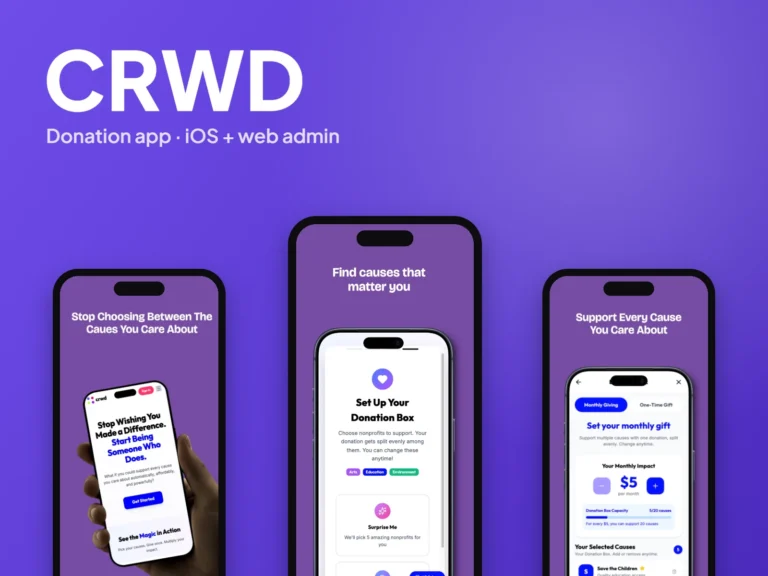 CRWD – Donation app · iOS + web admin by Autviz